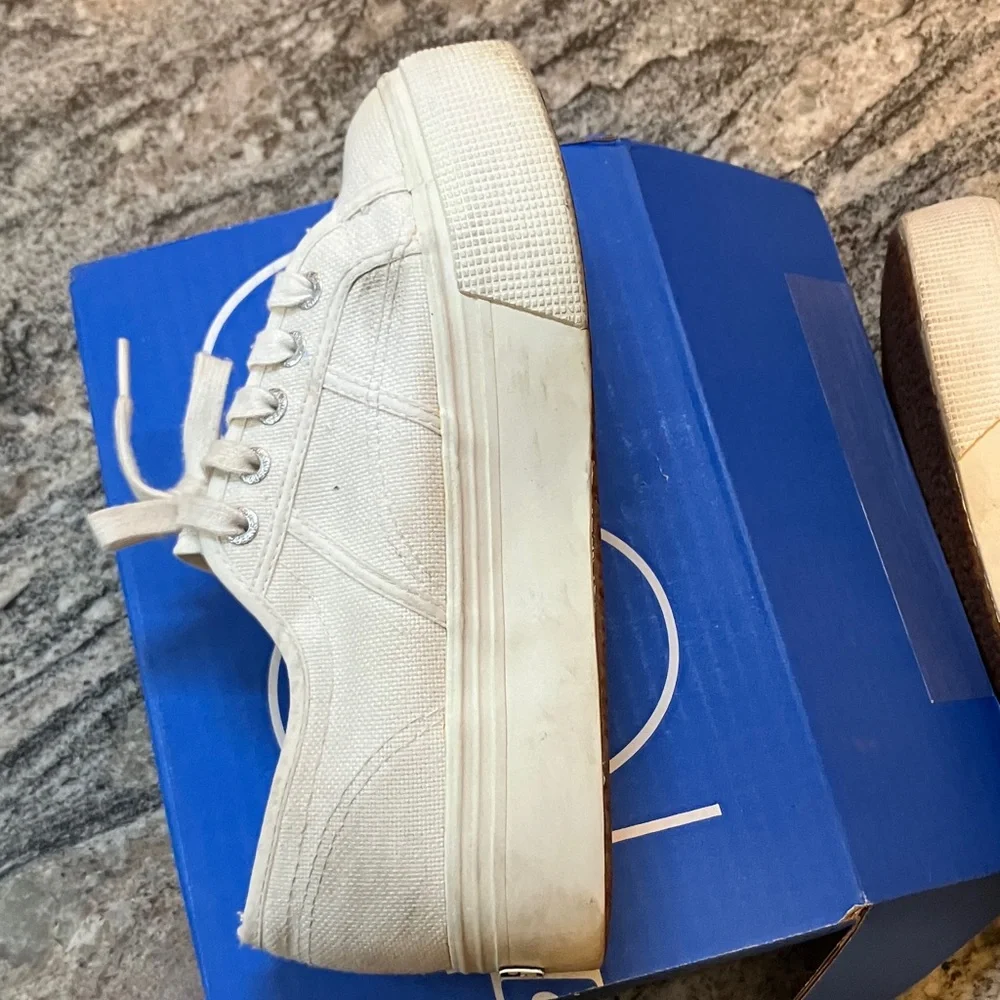 Superga White Platform Lace-Up Sneakers